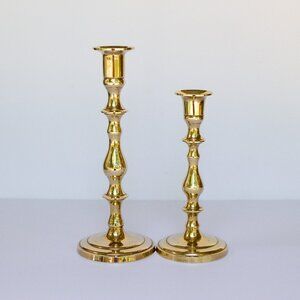 Brass Candlesticks, Pair of Asymmetrical Shiny Candleholders